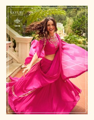 SAYURI DESIGNER GAUHAR Stitched Real Georgette Crepe Silk Jacket Blouse CanCan Lehenga Set Indo Western