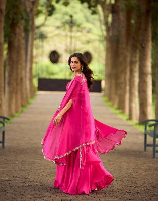 SAYURI DESIGNER GAUHAR Stitched Real Georgette Crepe Silk Jacket Blouse CanCan Lehenga Set Indo Western