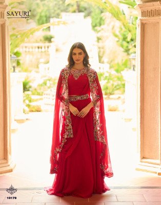SAYURI DESIGNER GAUHAR Stitched Real Georgette Crepe Silk Jacket Blouse CanCan Lehenga Set Indo Western