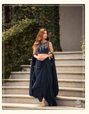 SAYURI DESIGNER GAUHAR Stitched Real Georgette Crepe Silk Jacket Blouse CanCan Lehenga Set Indo Western