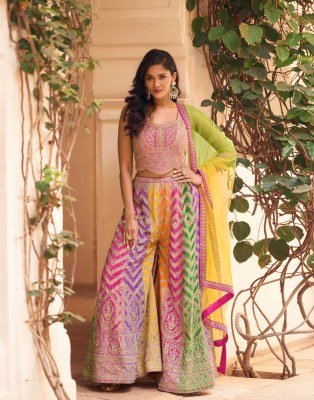 SAYURI DESIGNER MUSKAN 2-Piece Premium Chinon Silk Embroidered Palazzo Set readymade suit catalogs