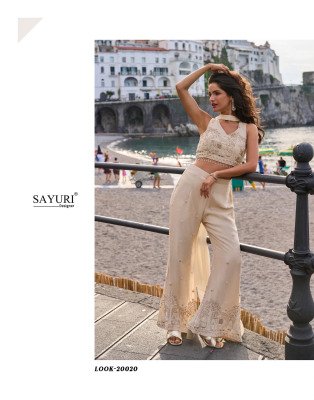 SAYURI DESIGNER NAYSA 3-Piece Real Chinon Silk Beads  Blouse Palazzo Chokar Dupatta Set Fancy Palazzo suit catalogue