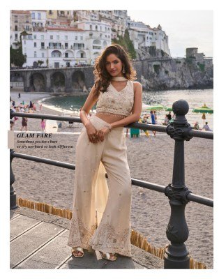 SAYURI DESIGNER NAYSA 3-Piece Real Chinon Silk Beads  Blouse Palazzo Chokar Dupatta Set Fancy Palazzo suit catalogue