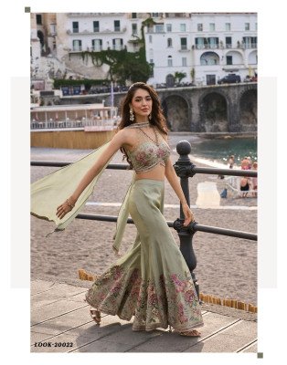 SAYURI DESIGNER NAYSA 3-Piece Real Chinon Silk Beads  Blouse Palazzo Chokar Dupatta Set Fancy Palazzo suit catalogue