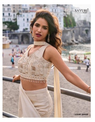 SAYURI DESIGNER NAYSA 3-Piece Real Chinon Silk Beads  Blouse Palazzo Chokar Dupatta Set Fancy Palazzo suit catalogue