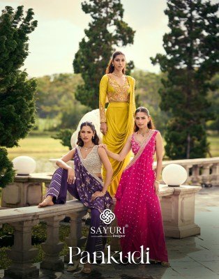 SAYURI DESIGNER PANKUDI 3 Pcs Viscose Jacquard Silk Suit Set wholesale catalogs
