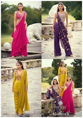 SAYURI DESIGNER PANKUDI 3 Pcs Viscose Jacquard Silk Suit Set Fancy Palazzo suit catalogue