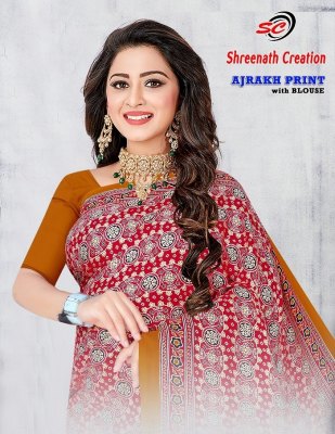 SC Ajarakh Print Vol 1 pure cotton printed saree catalogue at low rate Amavi