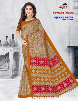 SC Ajarakh Print Vol 1 pure cotton printed saree catalogue at low rate sarees catalogs