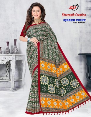 SC Ajarakh Print Vol 1 pure cotton printed saree catalogue at low rate sarees catalogs