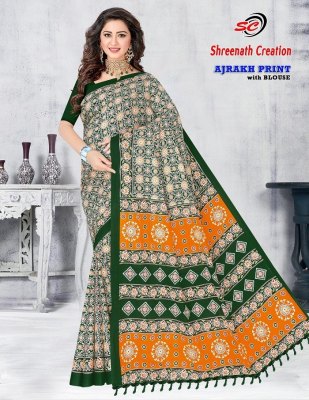 SC Ajarakh Print Vol 1 pure cotton printed saree catalogue at low rate sarees catalogs