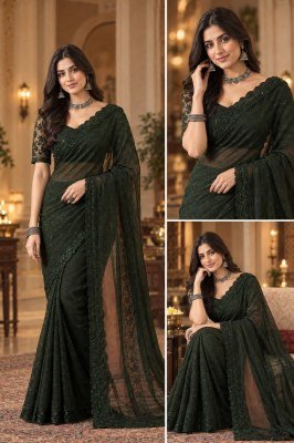 SD Exclusive Collection Gold Crunchy Saree with Border and Blouse 