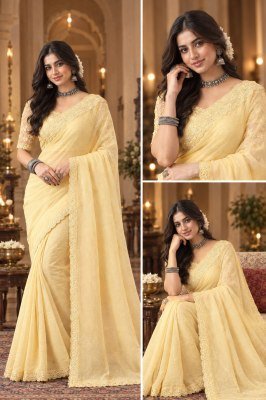 SD Exclusive Collection Gold Crunchy Saree with Border and Blouse sarees