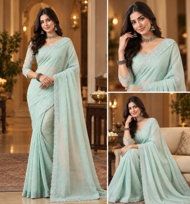 SD Exclusive Collection Gold Crunchy Saree with Border and Blouse sarees