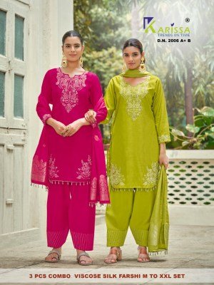 SETWISE KARISSA D.N.2006 A-B & D.N.2007 A-B Premium Viscose Silk Farshi Salwar 3-Piece Set 