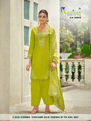 SETWISE KARISSA D.N.2006 A-B & D.N.2007 A-B Premium Viscose Silk Farshi Salwar 3-Piece Set Size wise Combo Set