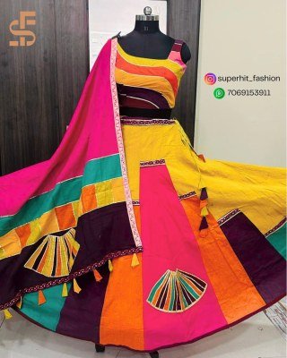 SFV 114 Multi Color Half And Half Pure Khadi Cotton Embroidered Chaniya Choli with Full Size Dupatta And Lace Detailing Wholesale Amavi