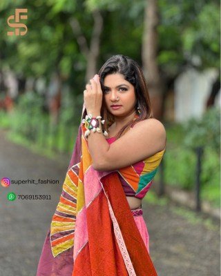 SFV 114 Multi Color Half And Half Pure Khadi Cotton Embroidered Chaniya Choli with Full Size Dupatta And Lace Detailing Wholesale lehenga choli