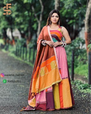 SFV 114 Multi Color Half And Half Pure Khadi Cotton Embroidered Chaniya Choli with Full Size Dupatta And Lace Detailing Wholesale lehenga choli