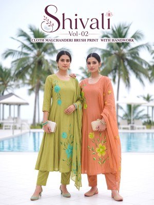 SHIVALI Vol-02 Mal Chanderi Brush Print Kurti Pant with Dupatta 