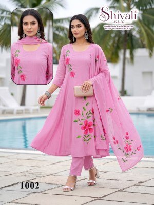 SHIVALI Vol-02 Mal Chanderi Brush Print Kurti Pant with Dupatta kurti pant with dupatta Catalogs