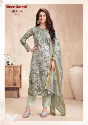 SHREE GANESH MEHER Vol-1 Roman Glass Foil Embroidery 3-Piece Suit kurti pant with dupatta Catalogs
