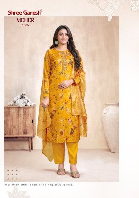 SHREE GANESH MEHER Vol-1 Roman Glass Foil Embroidery 3-Piece Suit kurti pant with dupatta Catalogs