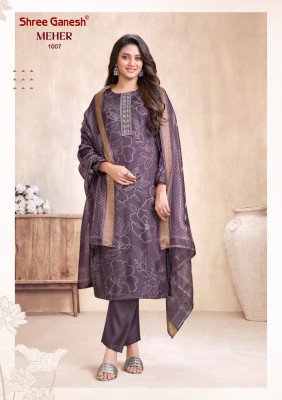 SHREE GANESH MEHER Vol-1 Roman Glass Foil Embroidery 3-Piece Suit kurti pant with dupatta Catalogs