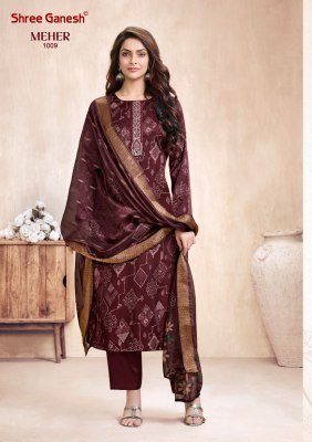 SHREE GANESH MEHER Vol-1 Roman Glass Foil Embroidery 3-Piece Suit kurti pant with dupatta Catalogs