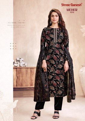 SHREE GANESH MEHER Vol-1 Roman Glass Foil Embroidery 3-Piece Suit kurti pant with dupatta Catalogs