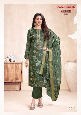 SHREE GANESH MEHER Vol-1 Roman Glass Foil Embroidery 3-Piece Suit kurti pant with dupatta Catalogs