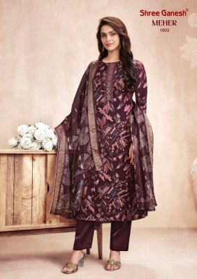SHREE GANESH MEHER Vol-1 Roman Glass Foil Embroidery 3-Piece Suit kurti pant with dupatta Catalogs
