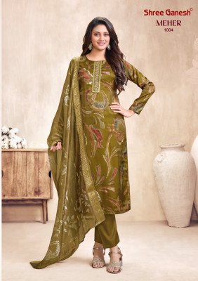 SHREE GANESH MEHER Vol-1 Roman Glass Foil Embroidery 3-Piece Suit kurti pant with dupatta Catalogs