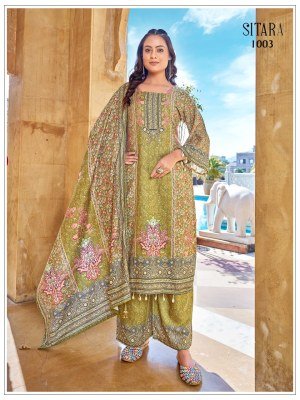 SITARA Readymade Pakistani Suit Jam Satin Digital Print with Mirror Work pakistani suit catalogs