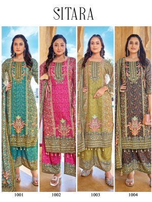 SITARA Readymade Pakistani Suit Jam Satin Digital Print with Mirror Work pakistani suit catalogs