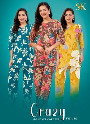 SK Crazy Vol 1 Pure Cotton Look Co ord Set  Printed Top And Pant with Side Pocket Wholesale co ord set catalogs