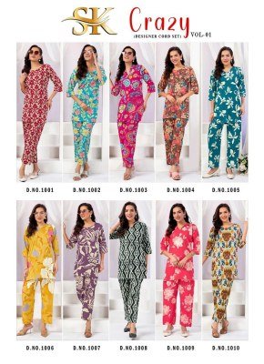 SK Crazy Vol 1 Pure Cotton Look Co ord Set  Printed Top And Pant with Side Pocket Wholesale co ord set catalogs