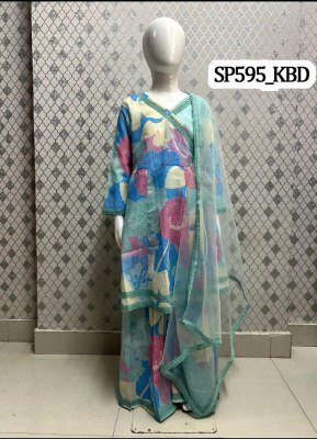 SP594_KBD Girls Angrakha Top and Sharara Dupatta Set Printed Rayon Fabric D.NO-SP594 Wholesale Product fancy sharara suit Catalogs