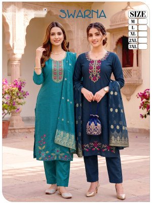SWARNA Vol-1 Vertigan Silk Heavy Embroidery Sequins 3-Piece Kurti Set wholesale catalogs
