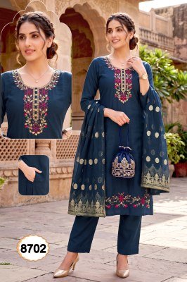 SWARNA Vol-1 Vertigan Silk Heavy Embroidery Sequins 3-Piece Kurti Set kurti pant with dupatta Catalogs
