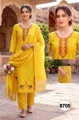 SWARNA Vol-1 Vertigan Silk Heavy Embroidery Sequins 3-Piece Kurti Set kurti pant with dupatta Catalogs