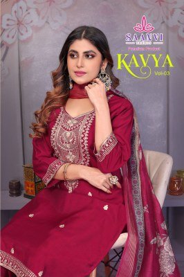 Saanvi Trends Kavya Vol 3 Viscose Chanderi Readymade Catalogue Wholesale Rate readymade suit catalogs