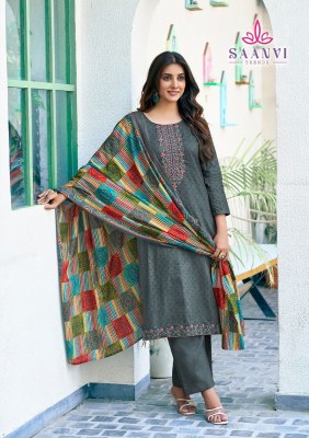 Saanvi by Romani heavy cotton printed embroidered unstitched suit catalogue at low rate salwar kameez catalogs