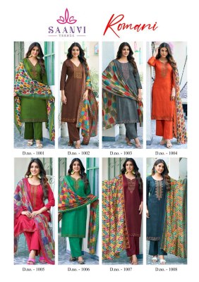 Saanvi by Romani heavy cotton printed embroidered unstitched suit catalogue at low rate salwar kameez catalogs