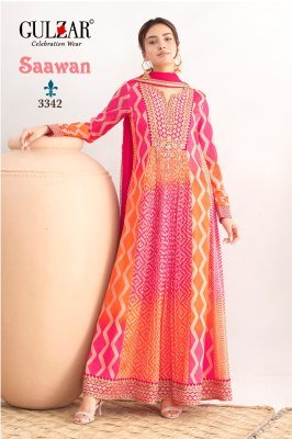 Saawan by Gulzar Long Sleeve Anarkali Premium Chinnon Dabka Dori Leheriya Print Wholesale kurti pant with dupatta Catalogs