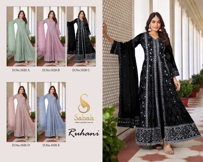 Sabah by Ruhani exclusive heavy faux georgette semi stitched anarkali suit catalpogue at low rate readymade suit catalogs