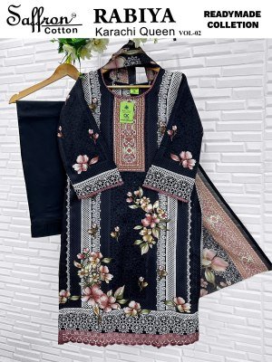 Saffron Cotton Rabiya Karachi Vol 02  Kurti Pant with Dupatta readymade suit catalogs