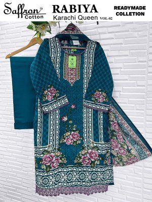 Saffron Cotton Rabiya Karachi Vol 02  Kurti Pant with Dupatta readymade suit catalogs