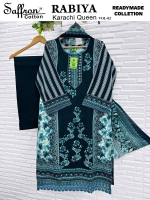 Saffron Cotton Rabiya Karachi Vol 02  Kurti Pant with Dupatta readymade suit catalogs