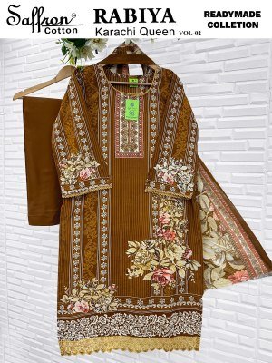 Saffron Cotton Rabiya Karachi Vol 02  Kurti Pant with Dupatta readymade suit catalogs